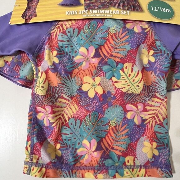 UV Skinz Kids 3 Pc Swimwear Set Hat Rashguard Top and Swim Skirt 12-18 M NWT - Picture 6 of 11